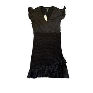 AQUA NWT Black Smocked Ruffle Dress